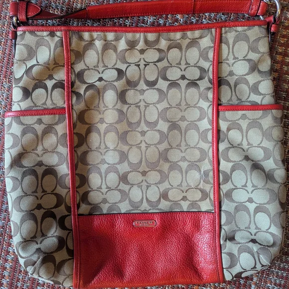 Coach Park Convertible Red and Tan Signature Tote Bag - Picture 6 of 9